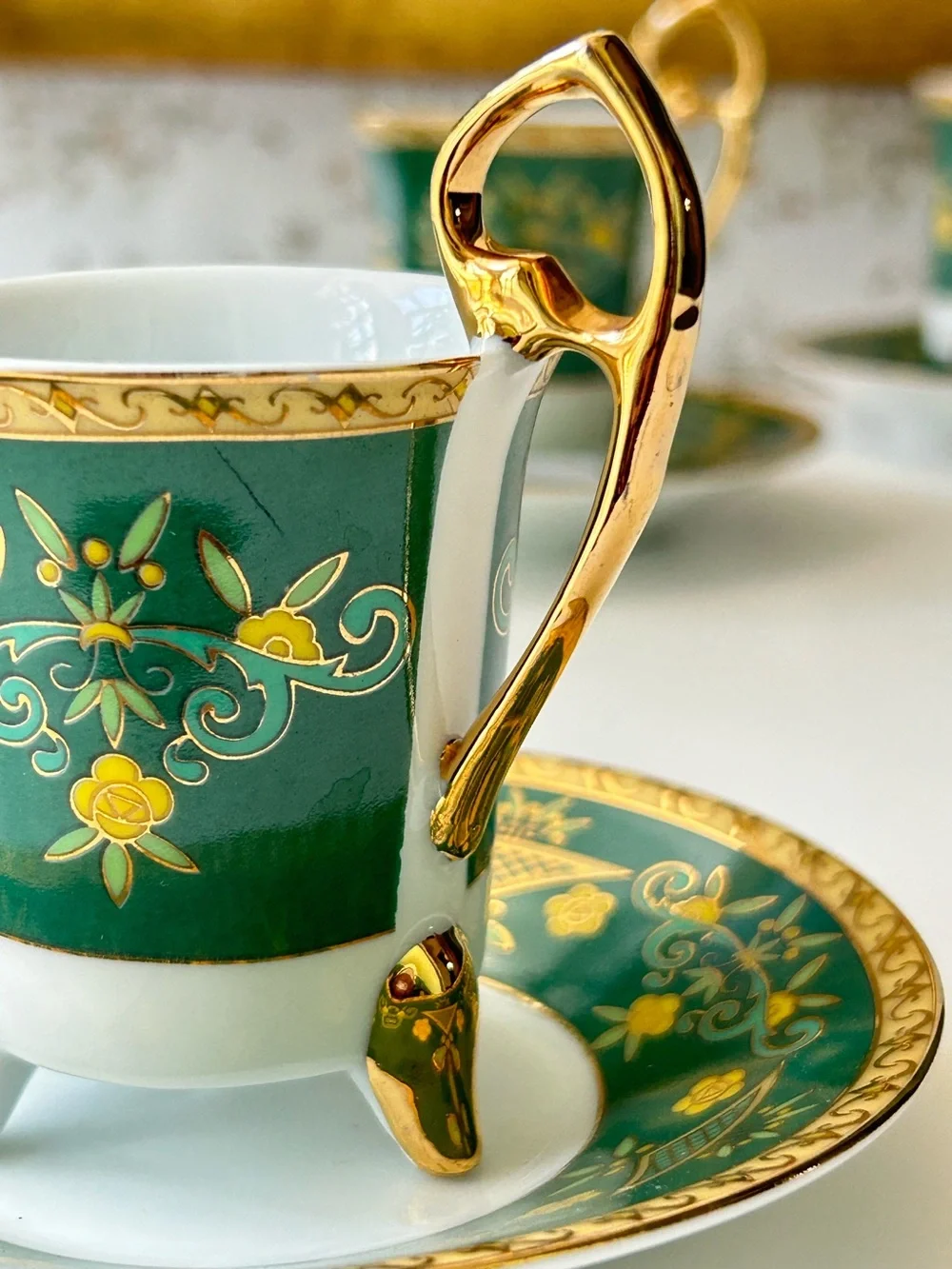 🌴Amazing Czechoslovakia Fine Porcelain Floral Demitasse Cup & Saucer- Pair of 2